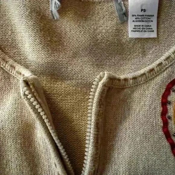 ALFRED DUNNER Beige Vintage Cardigan Gold SWIRL Sweater Zip-Up Womens Sz PS - Picture 2 of 6